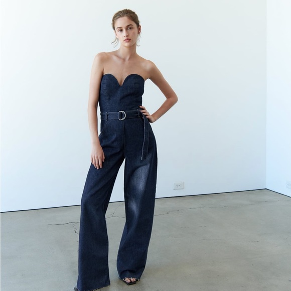 ZARA DENIM BUSTIER JUMPSUIT - Picture 10 of 15